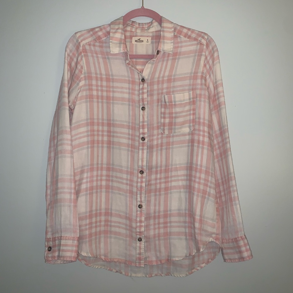 New Hollister Pink Plaid Flannel Long Sleeve